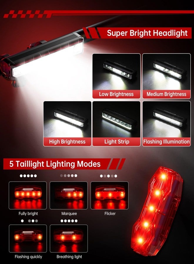 POSUGEAR Bike Lights for Night Riding, USB Rechargeable Front Rear Light, Bicycle Headlight Set, Aluminum Light, IPX5 Waterproof Bike Headlight Taillight for Adult Kid Mountain MTB Off-Road Cycling - Image 2
