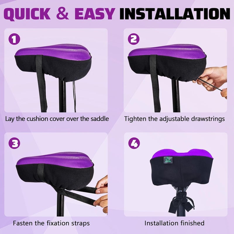 Zacro Bike Seat Cover Big Size, Gel Padded Wide Cushion for Bike Saddle, Adjustable Bike Seat Cushion for Men Women, Compatible with Peloton, Cruiser Bicycle Seats... - Image 5