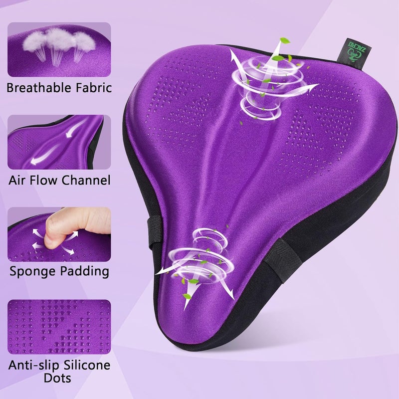 Zacro Bike Seat Cover Big Size, Gel Padded Wide Cushion for Bike Saddle, Adjustable Bike Seat Cushion for Men Women, Compatible with Peloton, Cruiser Bicycle Seats... - Image 3