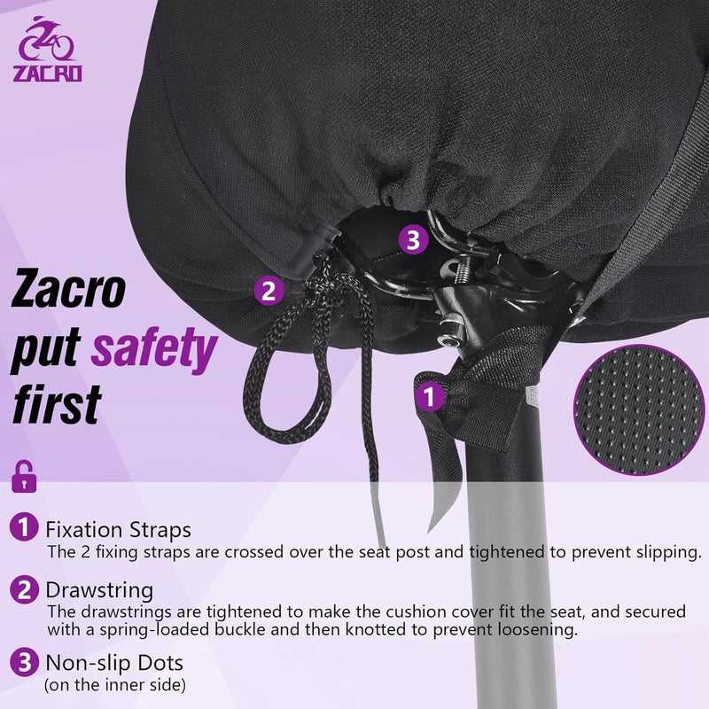 Zacro Bike Seat Cover Big Size, Gel Padded Wide Cushion for Bike Saddle, Adjustable Bike Seat Cushion for Men Women, Compatible with Peloton, Cruiser Bicycle Seats... - Image 4