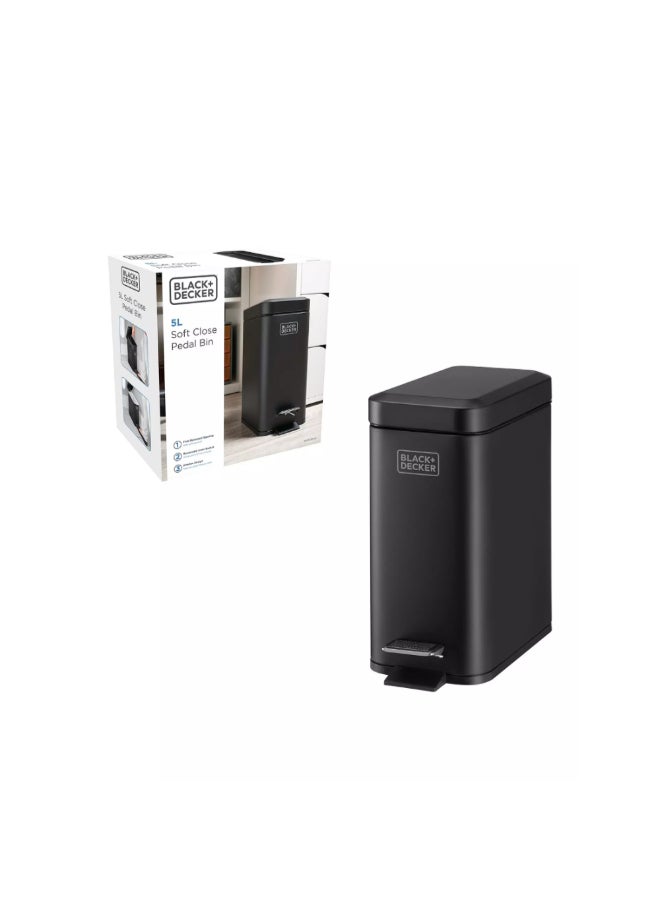 بلاك اند ديكر سليم لاين سلة نفايات وإعادة التدوير بدواسة وإغلاق ناعم أسود 5 لتر 61164 - Image 1