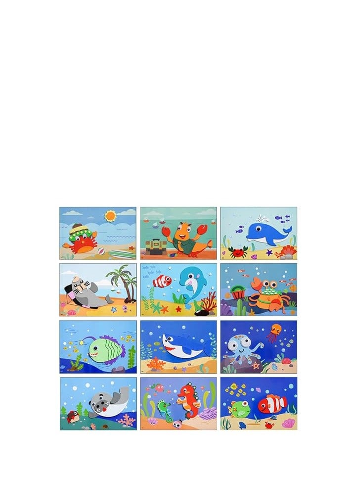 LAMAY 3D EVA Foam Stickers for Toddlers 12PCS Sticky Foam DIY Craft Preschool Art Class Drawing Sticker Puzzle Art Kit for Kids Boys Girls,MARINE - Image 1