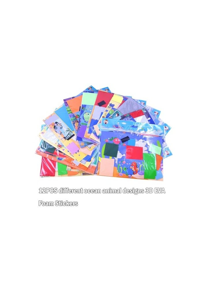 LAMAY 3D EVA Foam Stickers for Toddlers 12PCS Sticky Foam DIY Craft Preschool Art Class Drawing Sticker Puzzle Art Kit for Kids Boys Girls,MARINE - Image 3