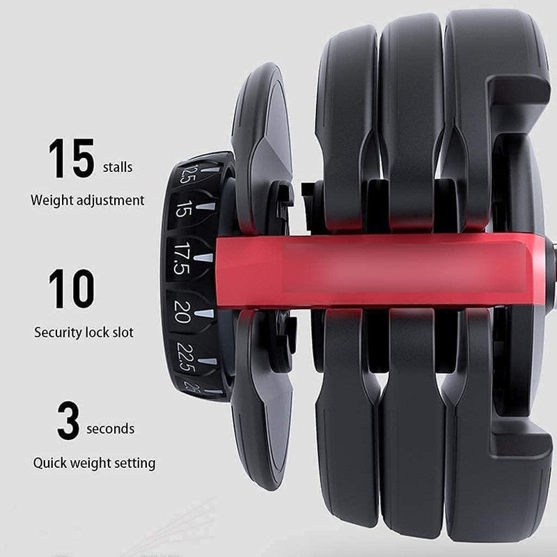 DEXO 24kg Adjustable Dumbbell – Silicon Steel Construction, Space-Saving Single Dumbbell for Home Gym, Strength Training & Muscle Building (Black) - Image 3
