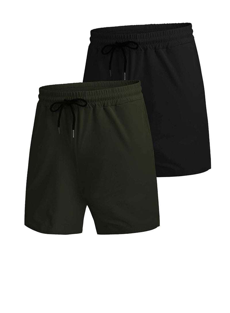 Men's 2 Pack Gym Workout Shorts Quick Dry Bodybuilding Weightlifting Pants Training Athletic Running Jogger with Pockets（Black + Green,L） - Image 3