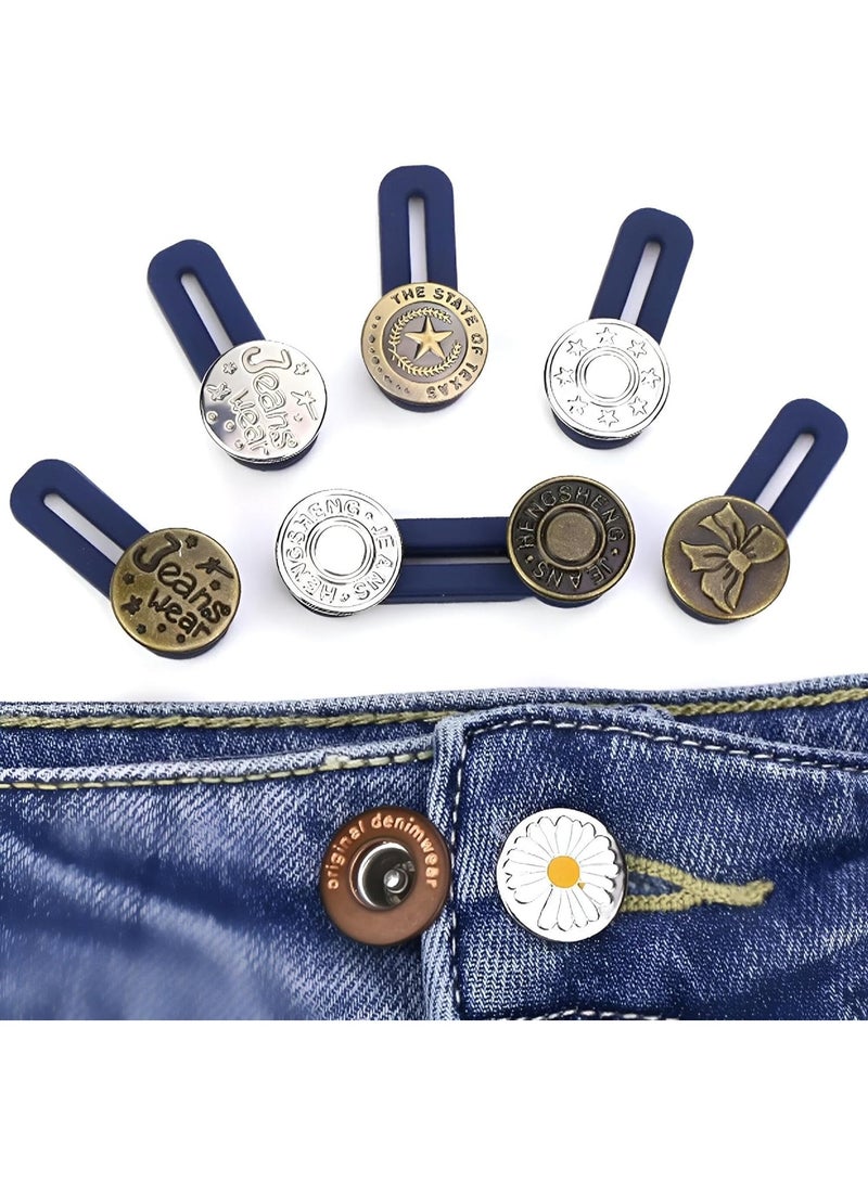 6-Pack Waist Extender Buttons for Pants and Skirts – Metal Adjustable Belt Extenders for Jeans, Trousers, and Clothing, Comfortable Fit for Men & Women - Image 1