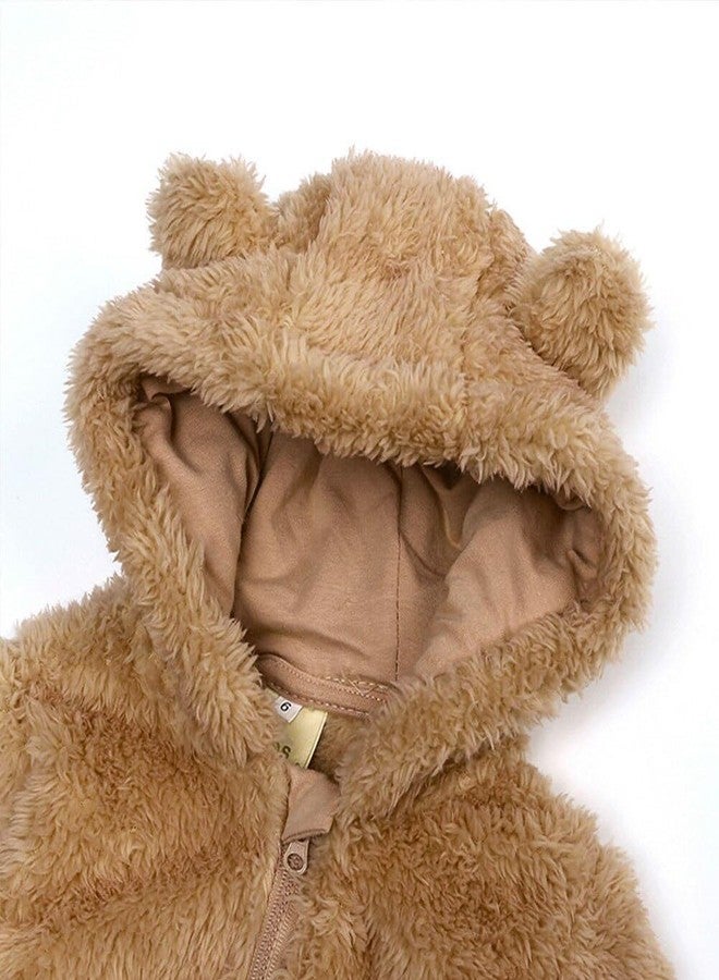 Curipeer Fleece Fall Winter Outfit Bodysuit Bear Fleece Bunting Footed Jumpsuit Rompers - Image 3