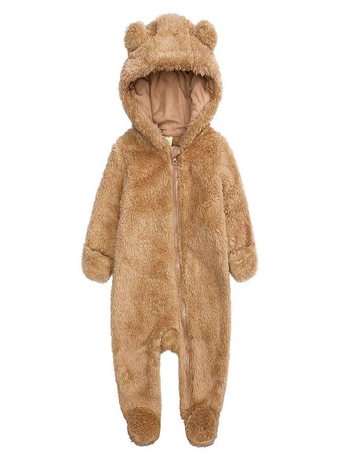 Curipeer Fleece Fall Winter Outfit Bodysuit Bear Fleece Bunting Footed Jumpsuit Rompers - Image 1