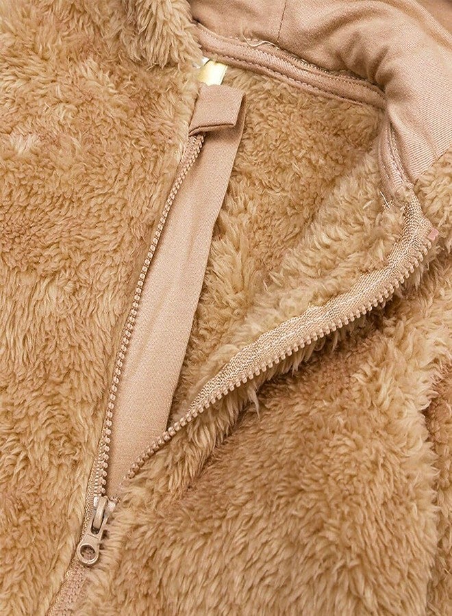 Curipeer Fleece Fall Winter Outfit Bodysuit Bear Fleece Bunting Footed Jumpsuit Rompers - Image 4