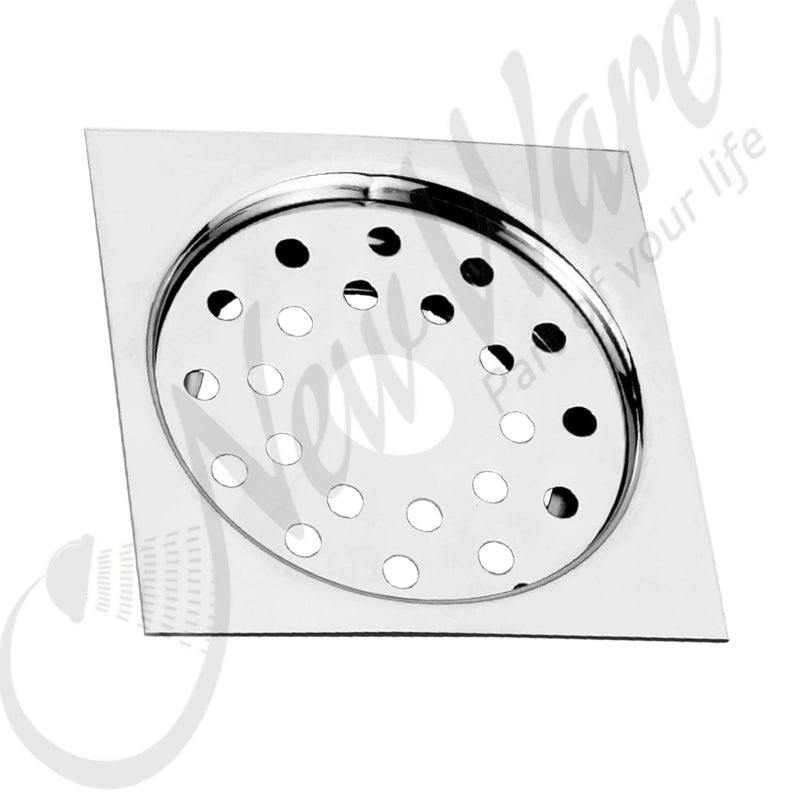 NEW WARE Square 4x4 Inch Stainless Steel Bathroom Jali/Trap Floor Drain with Center Hole and Chrome Finish Water Drain Grating - Image 3