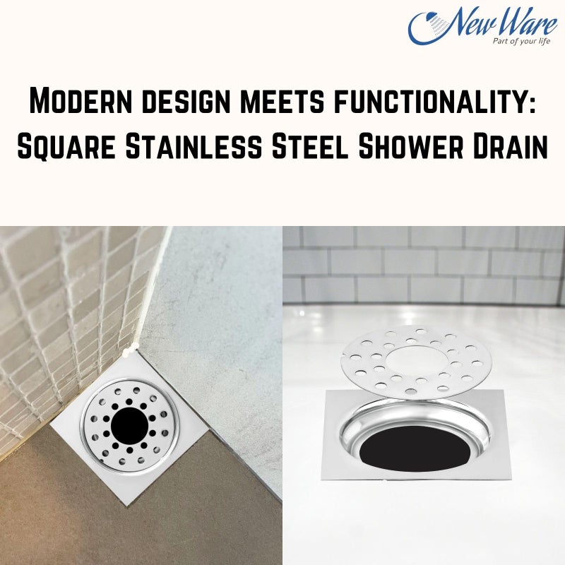 NEW WARE Square 4x4 Inch Stainless Steel Bathroom Jali/Trap Floor Drain with Center Hole and Chrome Finish Water Drain Grating - Image 5