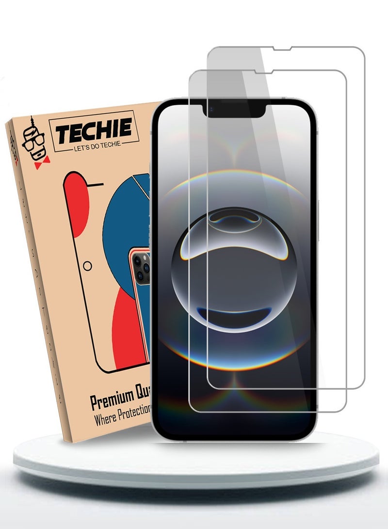 Techie حماية شاشة زجاجية مقسّاة HD لجهاز آبل آيفون 16e / 14 / 13 برو / 13 - مضادة للانعكاس ومضادة للفقاعات بصلابة 9H وسمك 0.33 مم وحواف مدورة وسهولة في التركيب - Image 1