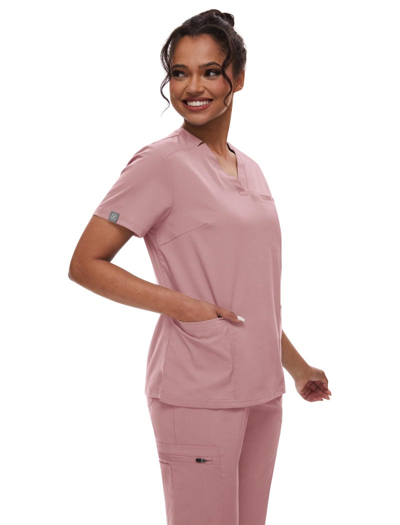 niaahinn Scrub for Women Scrubs Top with Classic V-Neck & Yoga Jogger Pants Medical Nursing Uniform Scrub Set (Pink, S) - Image 2