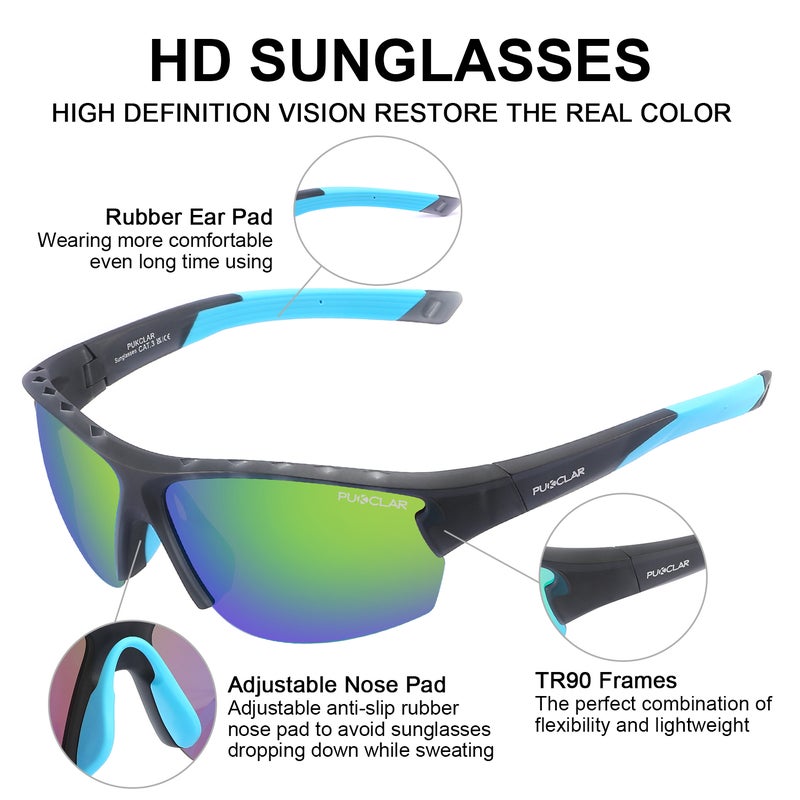 بوكيلار نظارات شمسية رياضية قطبية PUKCLAR للرجال والنساء، نظارات ركوب الدراجات مع حماية UV400، نظارات شمسية للجري والقيادة والصيد والسفر - Image 4