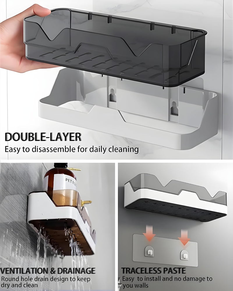 Caspira Self Adhesive Wall Mounted Storage Rack - Multipurpose Plastic Organizer for Kitchen, Bathroom & Home - No Drill Space Saving Shelf (Pack of 1) - Image 3