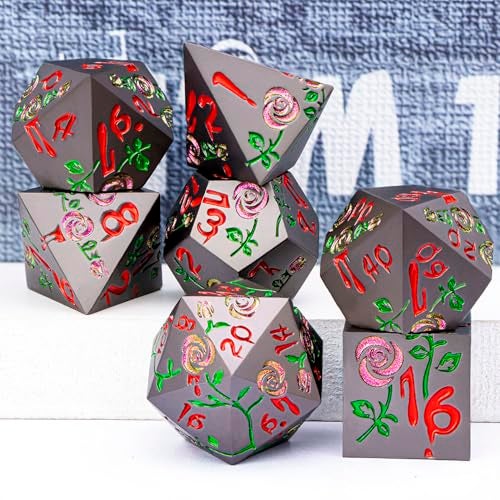 ORIFANTOU Gothic DND Dice Set Bleeding Rose Metal D and D Dice for use with Dungeons Dragons DD Role Playing Game Purple Red RPG Blood Polyhedral Dice Set D20 D12 D10 D8 D6 D4 - Image 5