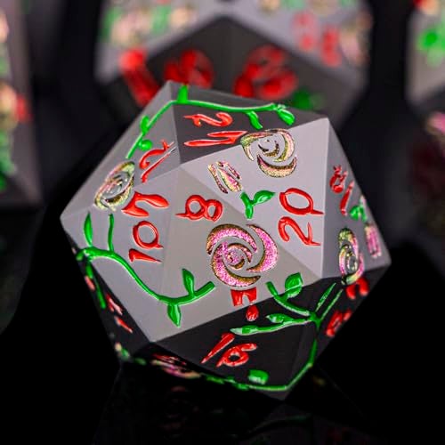 ORIFANTOU Gothic DND Dice Set Bleeding Rose Metal D and D Dice for use with Dungeons Dragons DD Role Playing Game Purple Red RPG Blood Polyhedral Dice Set D20 D12 D10 D8 D6 D4 - Image 1