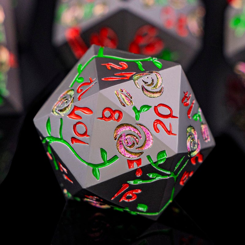 ORIFANTOU Gothic DND Dice Set Bleeding Rose Metal D and D Dice for use with Dungeons Dragons DD Role Playing Game Purple Red RPG Blood Polyhedral Dice Set D20 D12 D10 D8 D6 D4 - Image 3