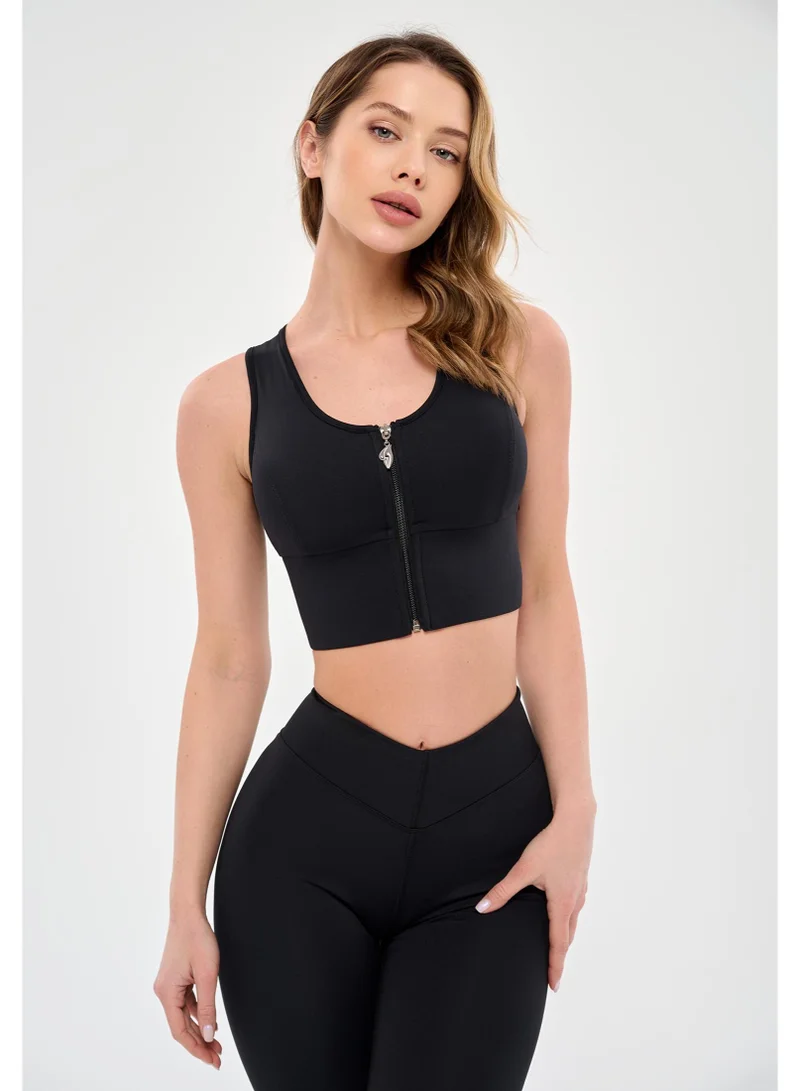 Bona Fide Top Go Zip Black Go Zip Sports Bra for Women | Best Price UAE
