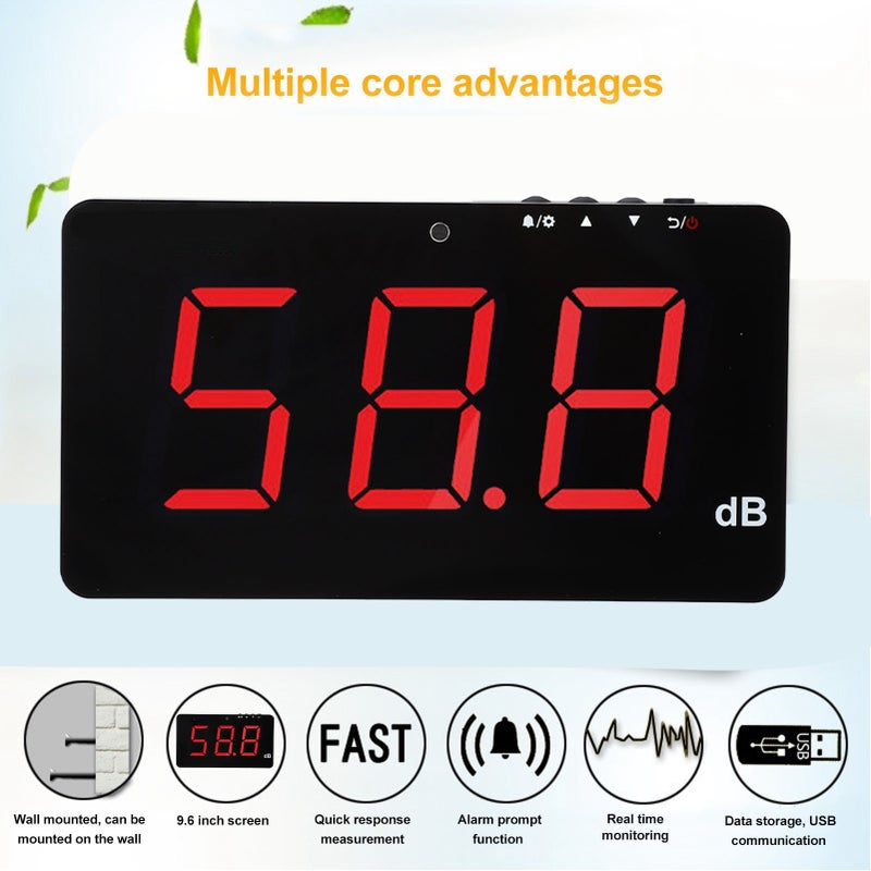 Wall Mounted Decibel Meter 9.6in LCD Display Screen 30‑130dB Sound Level Meter for Office - Image 5