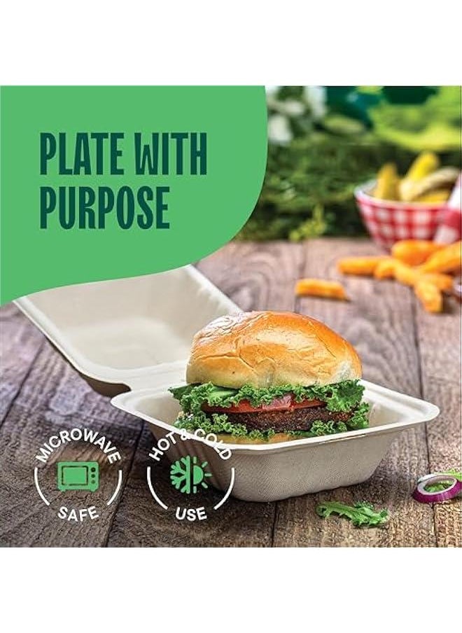 Arabest Eco-Friendly Biodegradable Clamshell Food Containers, 6x6 Size, Pack of 50 Made from Sugar Cane Fibers, Heavy-Duty Quality for Takeout.  - Image 3