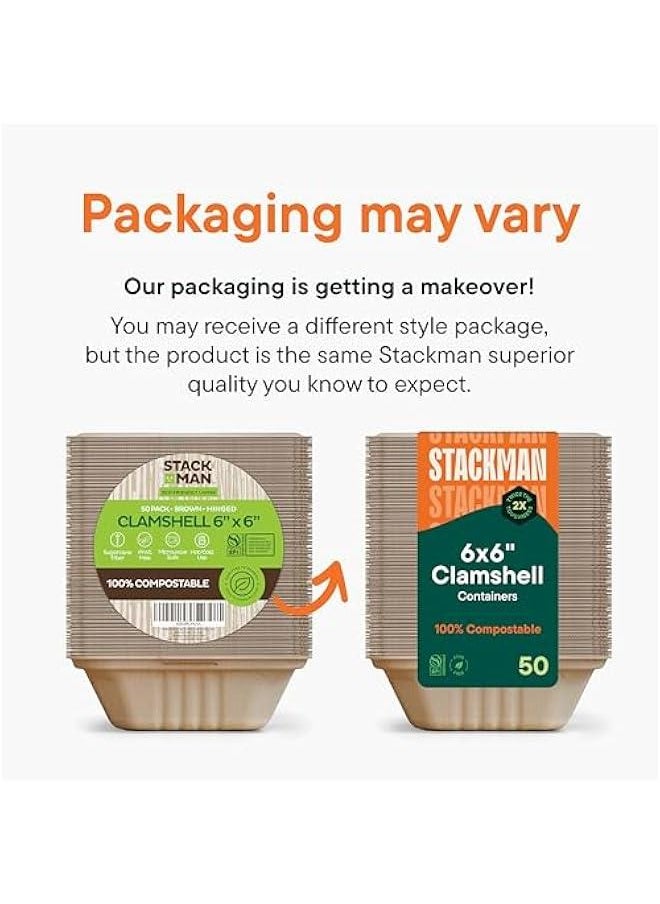 Arabest Eco-Friendly Biodegradable Clamshell Food Containers, 6x6 Size, Pack of 50 Made from Sugar Cane Fibers, Heavy-Duty Quality for Takeout.  - Image 5
