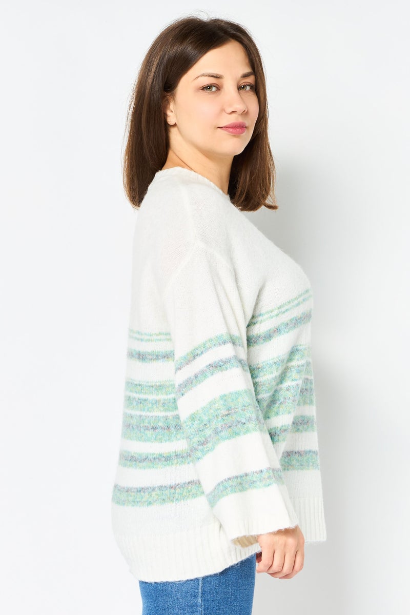 DOROTHY PERKINS Women Crew Neck Striped Sweater, Off White - Image 3