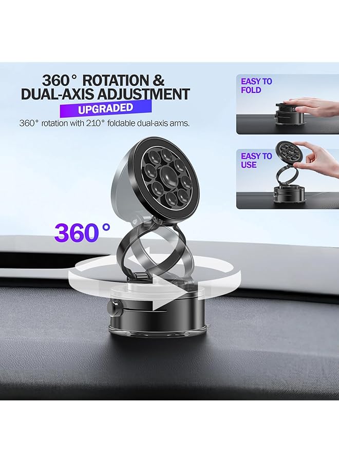 KASTWAVE Magnetic Car Phone Mount With Dual Strong Suction Cups, 360° Adjustable Hands-Free Phone Holder For Vehicles, Dashboard, Gym, Mirrors & Smooth Surfaces, Secure Anti-Fall Grip - Image 3