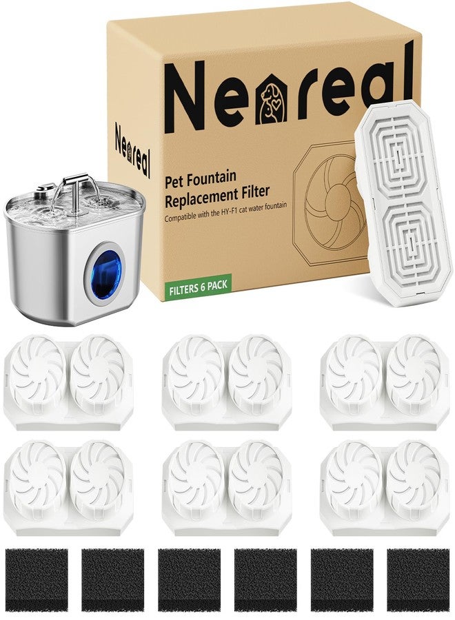 Neareal Official Cat Fountain Replacement Filters & Pre-Filter Sponges for 74oz/2.2L Stainless Steel Pet Water Fountain (6 Pack) - Image 1