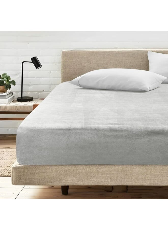 MORANO - Single Fitted Velvet Sheet 120 x 200 x 25 cm-Silver - Image 1