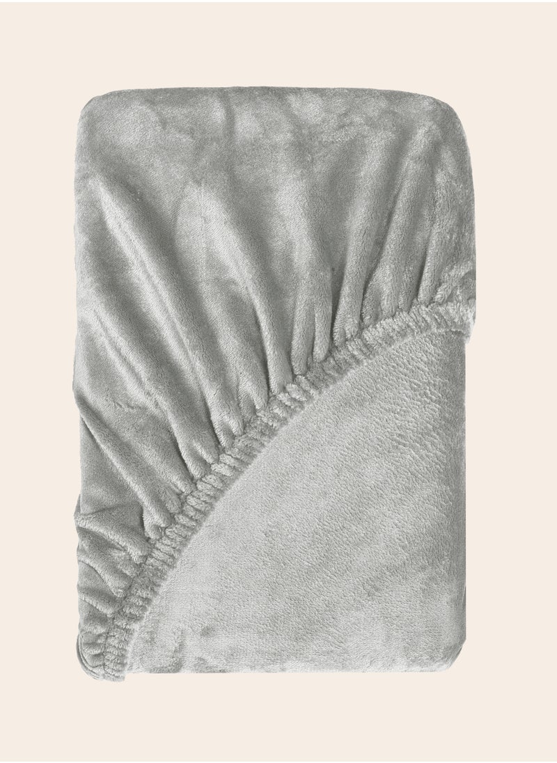 MORANO - Single Fitted Velvet Sheet 120 x 200 x 25 cm-Silver - Image 1