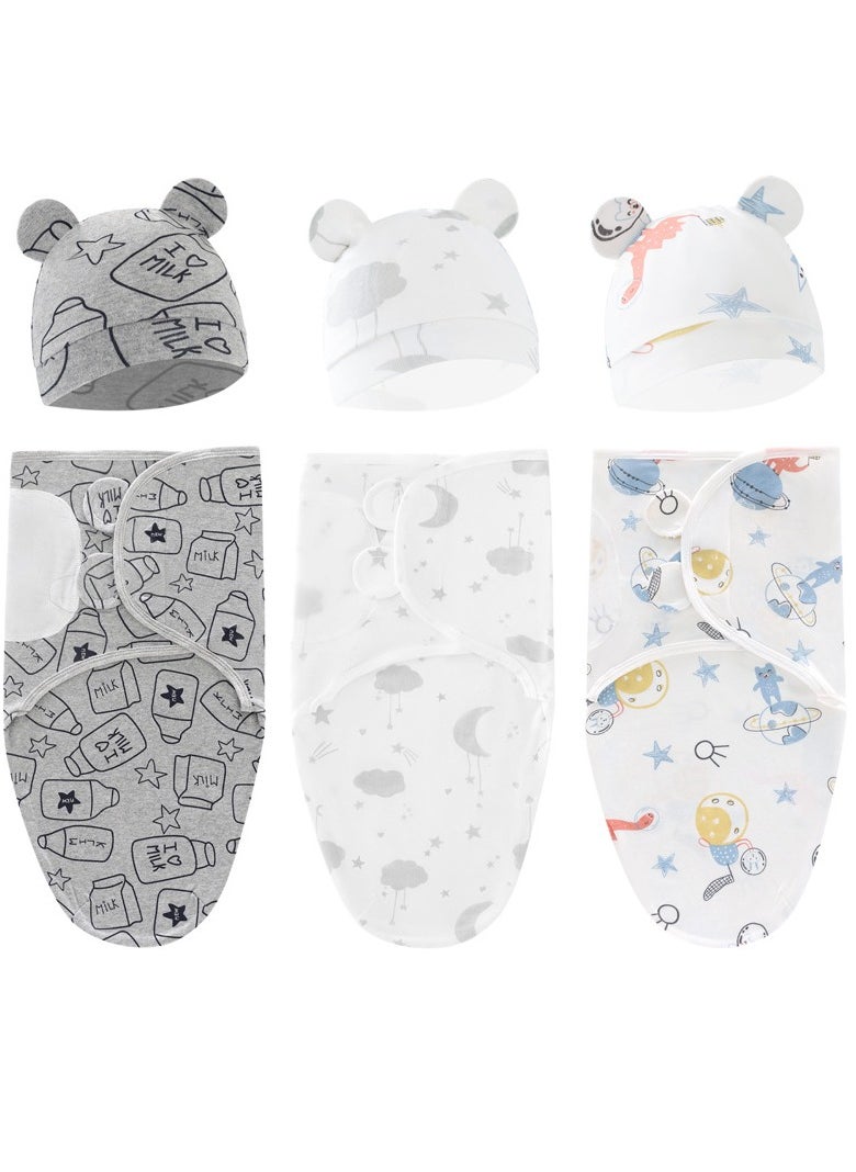 DOOKOO 6 PCS Baby Swaddle Blanket Wrap Cap Set Newborn Infant Sleep Sack With Caps 100% Breathable Cotton 0-6 Month 