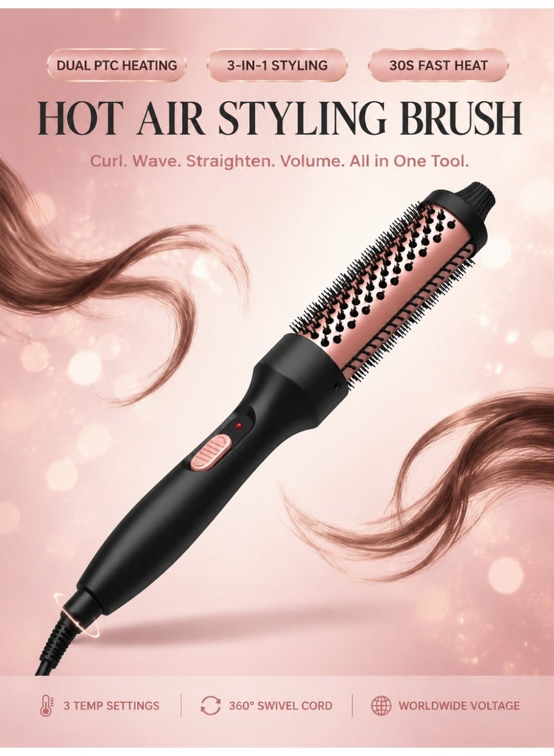3-in-1 Inner Curl Hair Styling Brush - Double PTC Curling Iron for Short Hair, Beach Waves & Smooth Blowout, Titanium Heating with Adjustable Temperature, Ergonomic Design for Salon Professional Use - Image 1