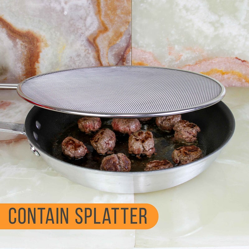 U.S. Kitchen Supply Set of 4 Classic Splatter Screens, 13", 11.5", 10", and 8" - Stainless Steel Fine Mesh, Comfort Grip Handles - Use on Boiling Pots Frying Pans - Grease Oil Guard, Safe Cooking Lid - Image 4