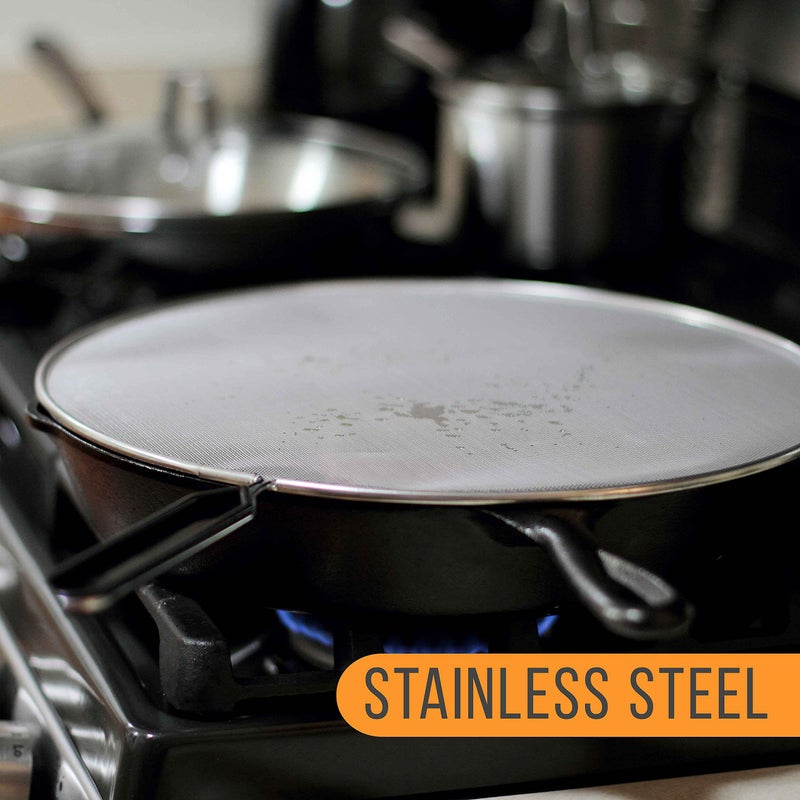 U.S. Kitchen Supply Set of 4 Classic Splatter Screens, 13", 11.5", 10", and 8" - Stainless Steel Fine Mesh, Comfort Grip Handles - Use on Boiling Pots Frying Pans - Grease Oil Guard, Safe Cooking Lid - Image 5