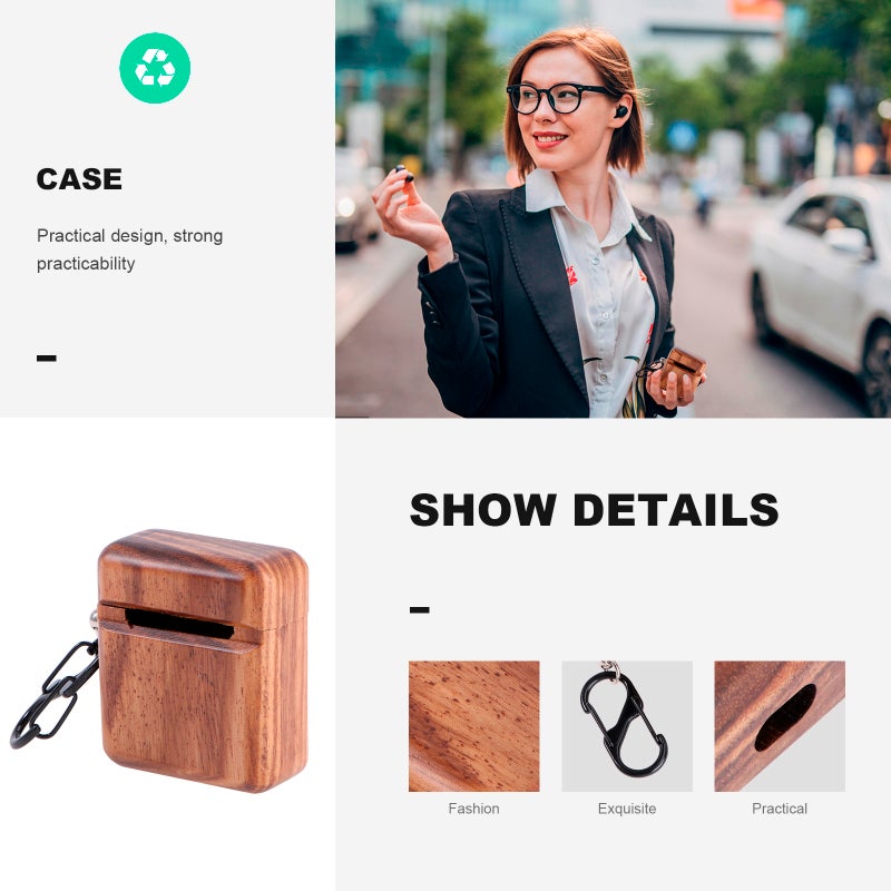 Wood Earphone Storage Case Protector Headset Cover Earphone Shell Case Compatible for Airpods 1/2 (Brown) - Image 2