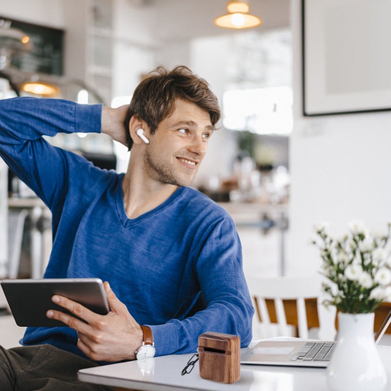 Wood Earphone Storage Case Protector Headset Cover Earphone Shell Case Compatible for Airpods 1/2 (Brown) - Image 3