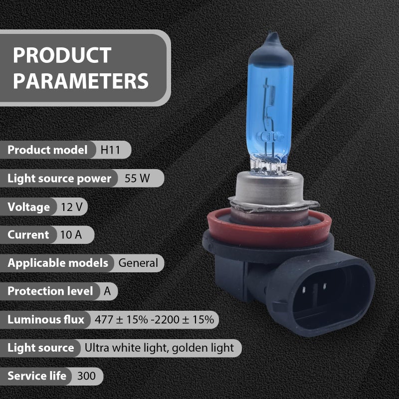GKmow Pack-2 H11 Halogen Bulbs, Car Xenon Light Bulbs, 12V 55W Car High Beam Lights, Automobile Lights Replacement Kit, Universal for Most Cars, SUVs and Vans (White) - Image 2