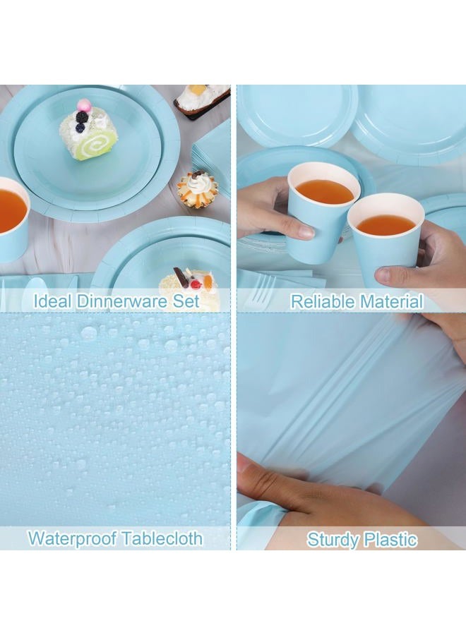 Kochorie 169 Pieces Light Blue Party Supplies Disposable Dinnerware Set Include Plates and Cups Napkins Plastic Forks Knives Spoons Tablecloth for Wedding Birthday Party Decorations, Serve 24 Guests - Image 4