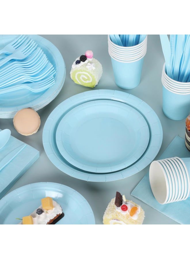 Kochorie 169 Pieces Light Blue Party Supplies Disposable Dinnerware Set Include Plates and Cups Napkins Plastic Forks Knives Spoons Tablecloth for Wedding Birthday Party Decorations, Serve 24 Guests - Image 5