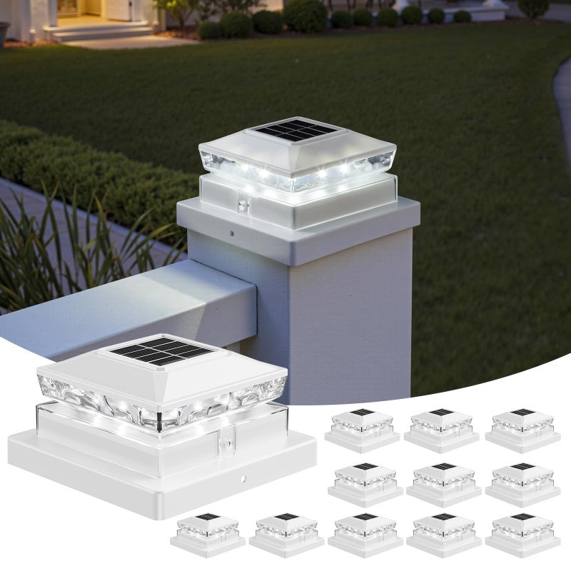 JOFIOS Solar Post Cap Lights, 6500K Cool White IP65 Waterproof Solar Powered Fence Light for 4x4 Wood Post & 5x5 Vinyl Fence, Deck Patio Garden Yard Outdoor Landscape Lighting, ABS Material - Image 1