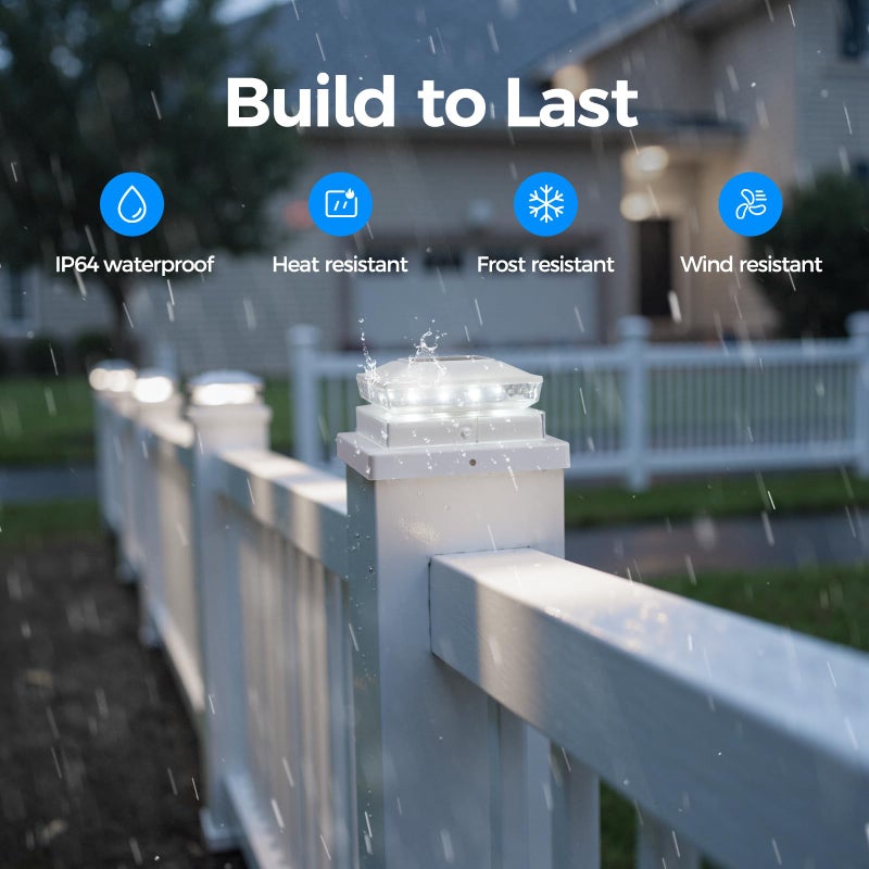 JOFIOS Solar Post Cap Lights, 6500K Cool White IP65 Waterproof Solar Powered Fence Light for 4x4 Wood Post & 5x5 Vinyl Fence, Deck Patio Garden Yard Outdoor Landscape Lighting, ABS Material - Image 5