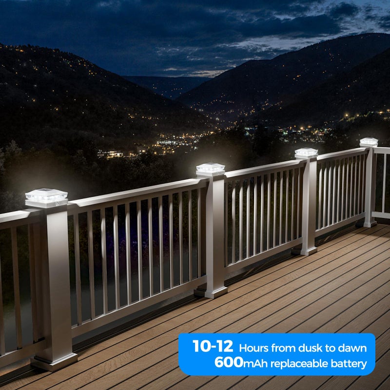 JOFIOS Solar Post Cap Lights, 6500K Cool White IP65 Waterproof Solar Powered Fence Light for 4x4 Wood Post & 5x5 Vinyl Fence, Deck Patio Garden Yard Outdoor Landscape Lighting, ABS Material - Image 3