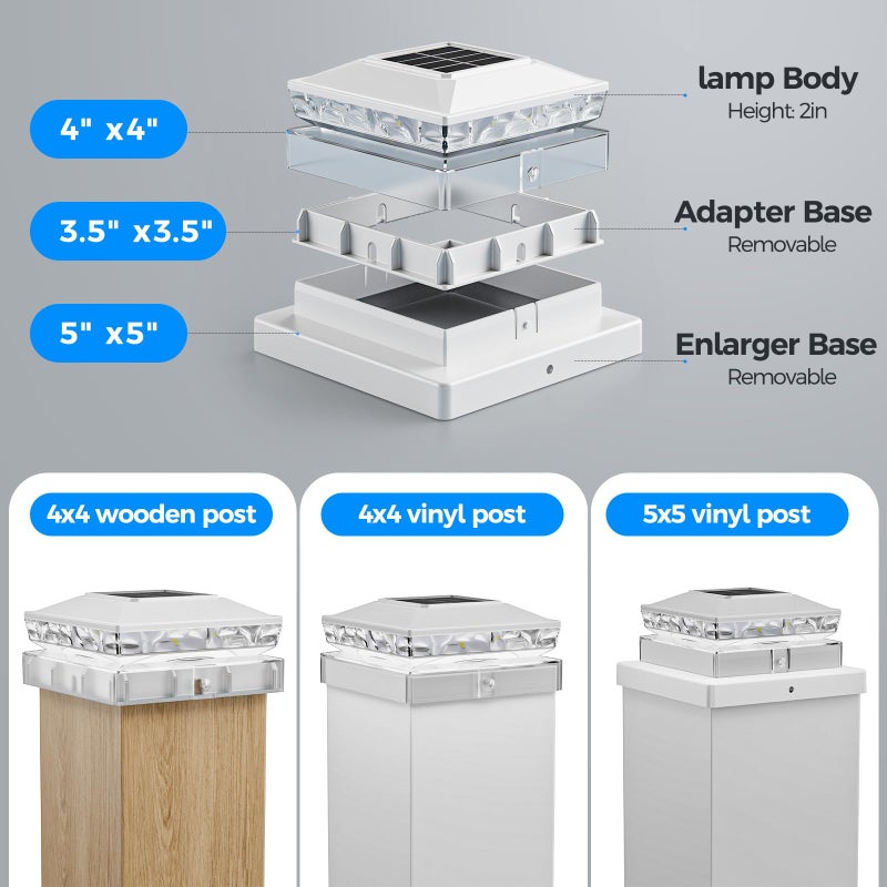 JOFIOS Solar Post Cap Lights, 6500K Cool White IP65 Waterproof Solar Powered Fence Light for 4x4 Wood Post & 5x5 Vinyl Fence, Deck Patio Garden Yard Outdoor Landscape Lighting, ABS Material - Image 4