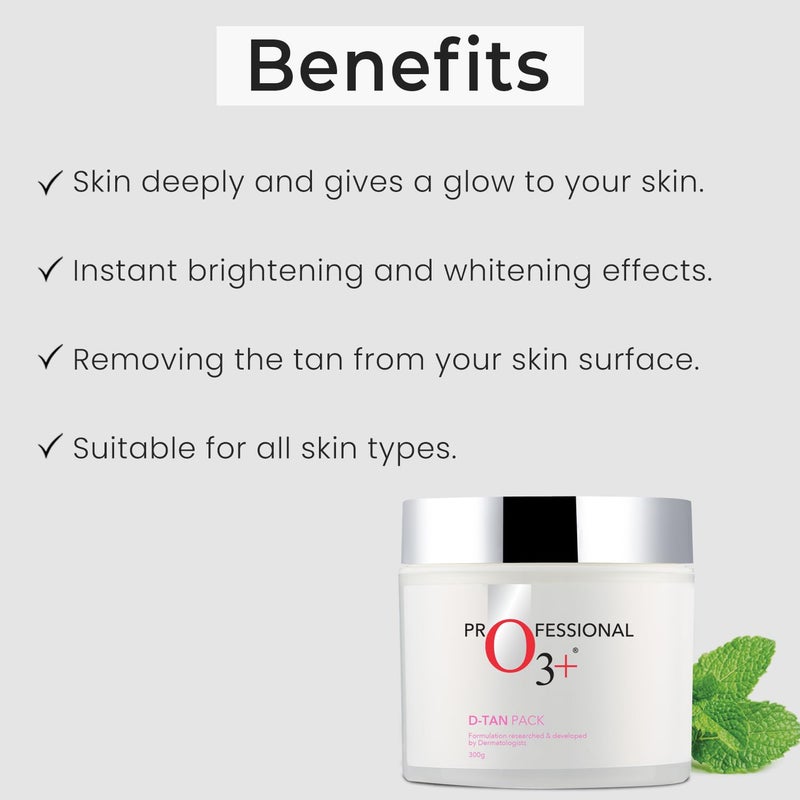 O3 DTAN Pack for Instant Tan Removal Sun Damage Protection Infused with Mint and Eucalyptus Oil Ideal for All Skin Types 300g Detan Pack for Tan Removal Pack of 2 - Image 3