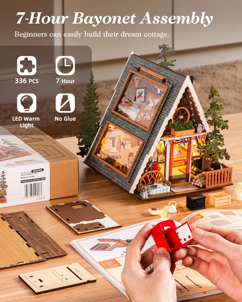 Rolife DIY Miniature House Kits A-Frame Cabin, Tiny House Mini House Building Kit for Teens, DIY Crafts for Adults, Birthday/Halloween for Parents Friends (A-Frame Cabin) - Image 5