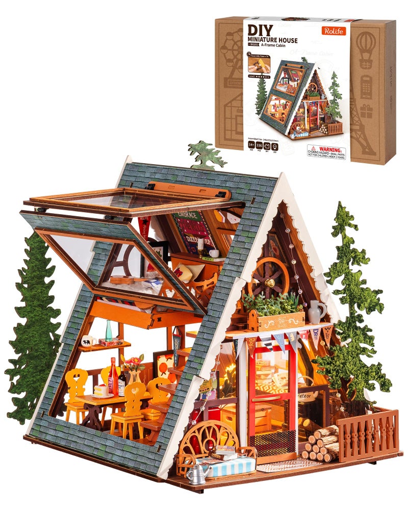 Rolife DIY Miniature House Kits A-Frame Cabin, Tiny House Mini House Building Kit for Teens, DIY Crafts for Adults, Birthday/Halloween for Parents Friends (A-Frame Cabin) - Image 1