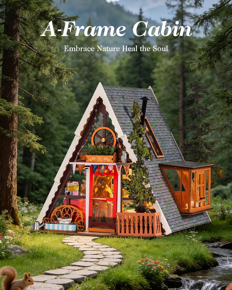 Rolife DIY Miniature House Kits A-Frame Cabin, Tiny House Mini House Building Kit for Teens, DIY Crafts for Adults, Birthday/Halloween for Parents Friends (A-Frame Cabin) - Image 2
