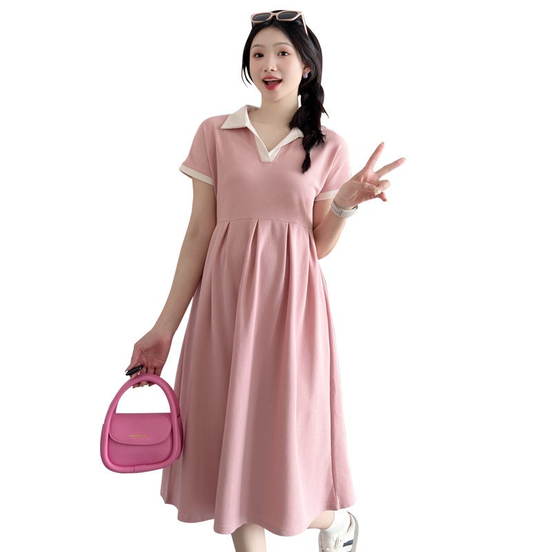 Pregnant Women Summer Pleated Loose Slimming Breathable Fashion Belly Covering Trendy Mom Summer Mid-Length Pregnant Women'S Dress Trendy - Image 5