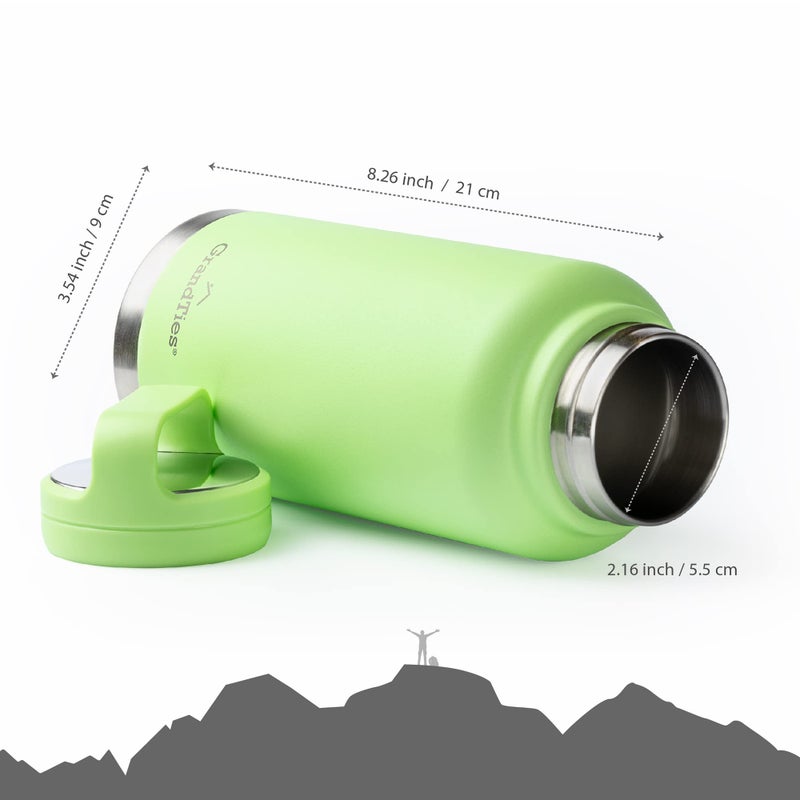 GRANDTIES 2 Lids Sports Stainless Steel Water Bottles - Wide Mouth Vacuum Insulated Reusable Leak Proof BPA-Free Travel Metal Canteen  Thermos Bottles for Men Women Gym (Fresh Mint 32 oz) - Image 4